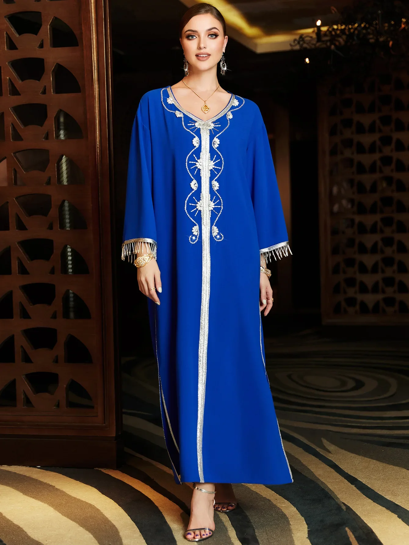 UNI mujeres musulmanas Abaya vestido borla diamante Jalabiya Marruecos Vestidos de fiesta Abayas Kaftan Abaya Islam Vestidos árabe vestido largo Eid