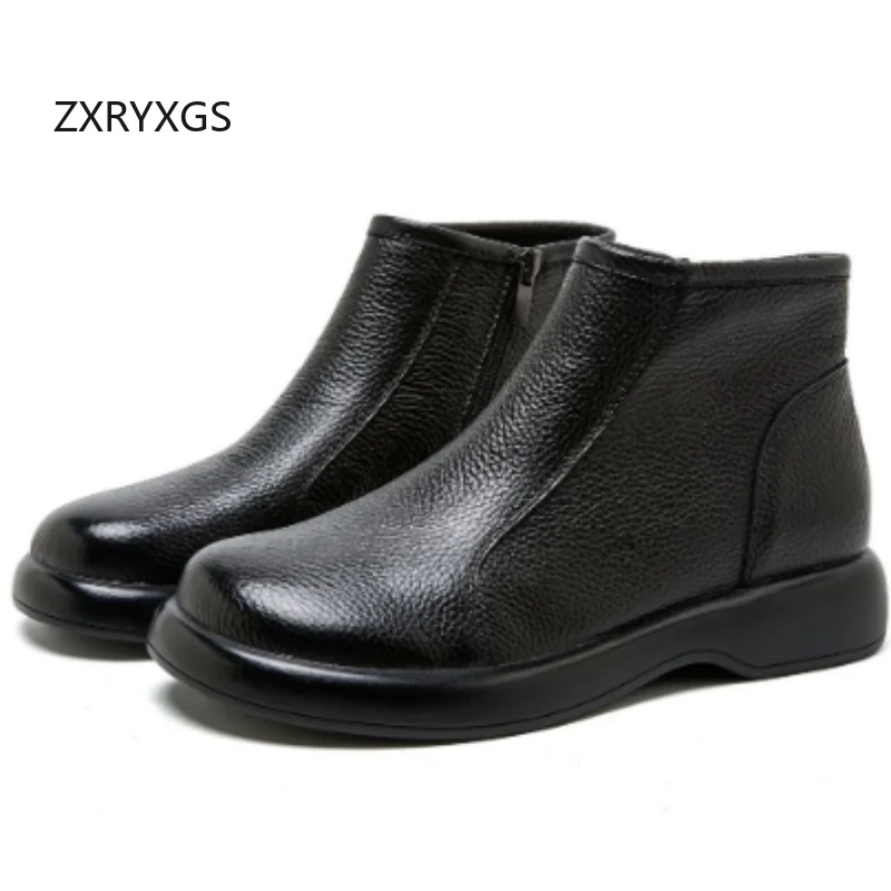 ZXRYXGS Promotion Genuine Leather Wool Boots Snow Shoes 2026 Elegant Comfortable Warm Winter Cotton Boots Women Snow Boots Flats