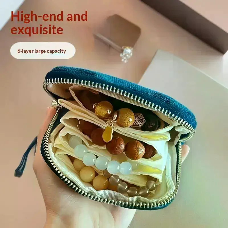 Velvet Jewelry Storage Bag 6 Large Capacity Layers Tassel Zipper For Travel Daily Use Hold Earrings Rings Bracelets Portable