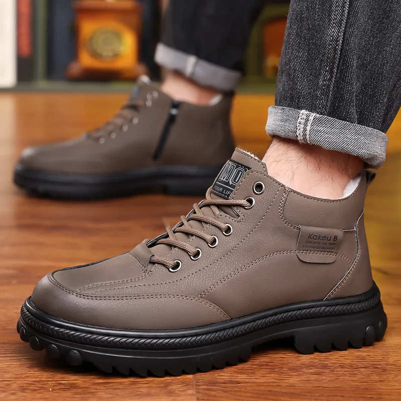 

Men's Cotton Leather Shoes 2025 Winter Velvet Warm Men's Thick-soled Middle-aged Non-slip Dad Shoes Thickened Cotton Shoes 38-44