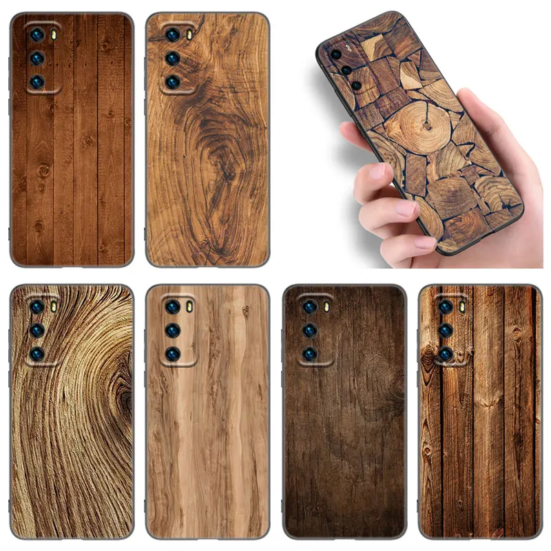 Wood Texture Art Phone Case For Huawei P8 P9 P10 P20 P30 P40 Lite E P50 P Smart Pro Z S 2018 2019 2020 2021 Soft TPU Black Cover