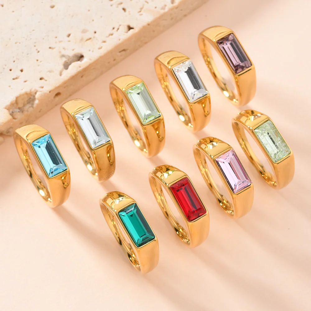 Eleganti anelli con sigillo nuziale in acciaio inossidabile con zirconi cubici lucidi per uomo, gioielli in metallo con pietra CZ quadrata, regalo da indossare ogni giorno