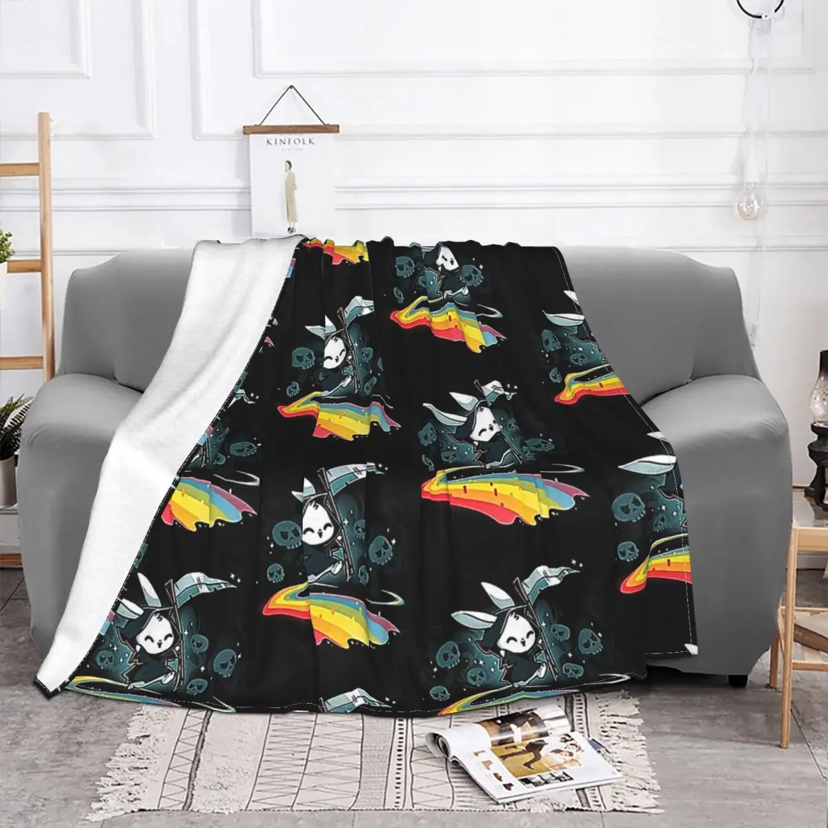 Rainbow Reaper Ultra-Soft Micro Fleece Blanket Black Flannel Blanket