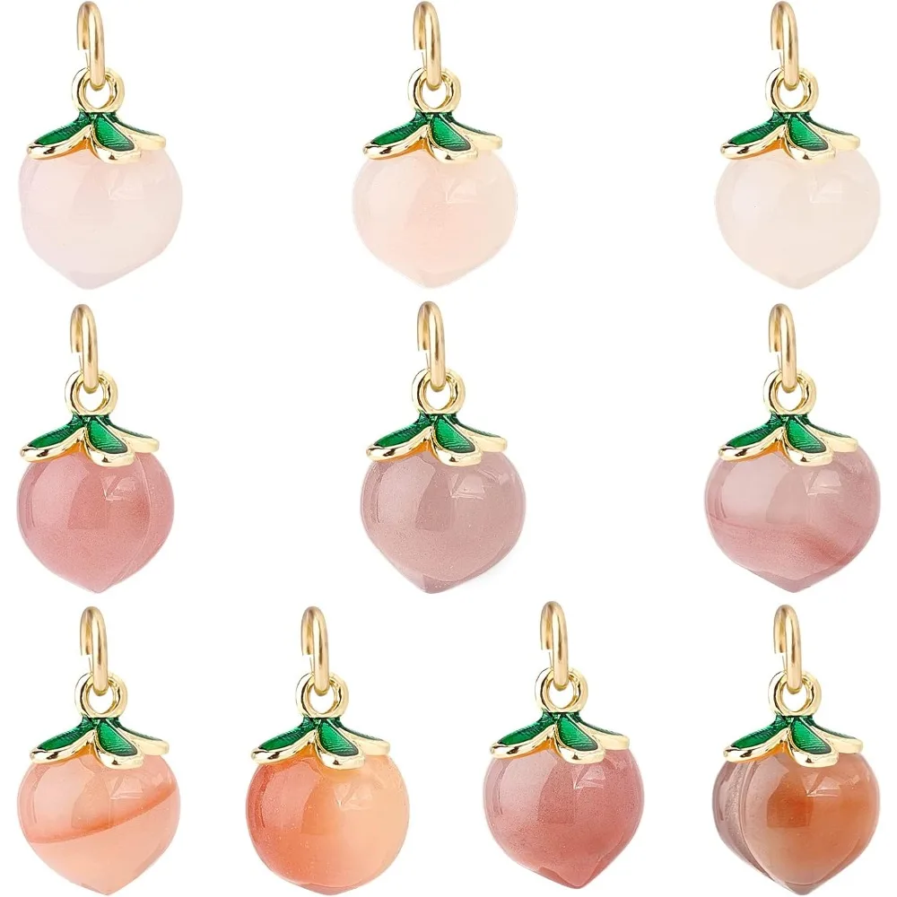 

10pcs Peach Agate Pendants Natural Agate Peach Pendants Enamel Fruit Pendants 14x10mm Pink Green Gemstone Charm making kit
