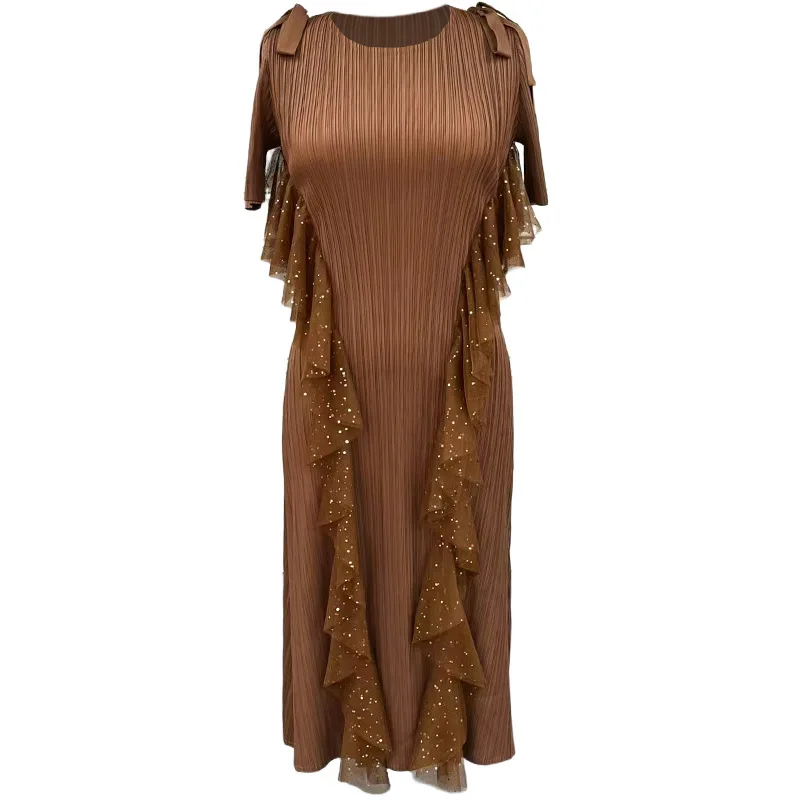 Miyake 2025 Large Size Women's Summer Wear White Dress Pleated Long Dress Pleat Light Luxury Premium European and American