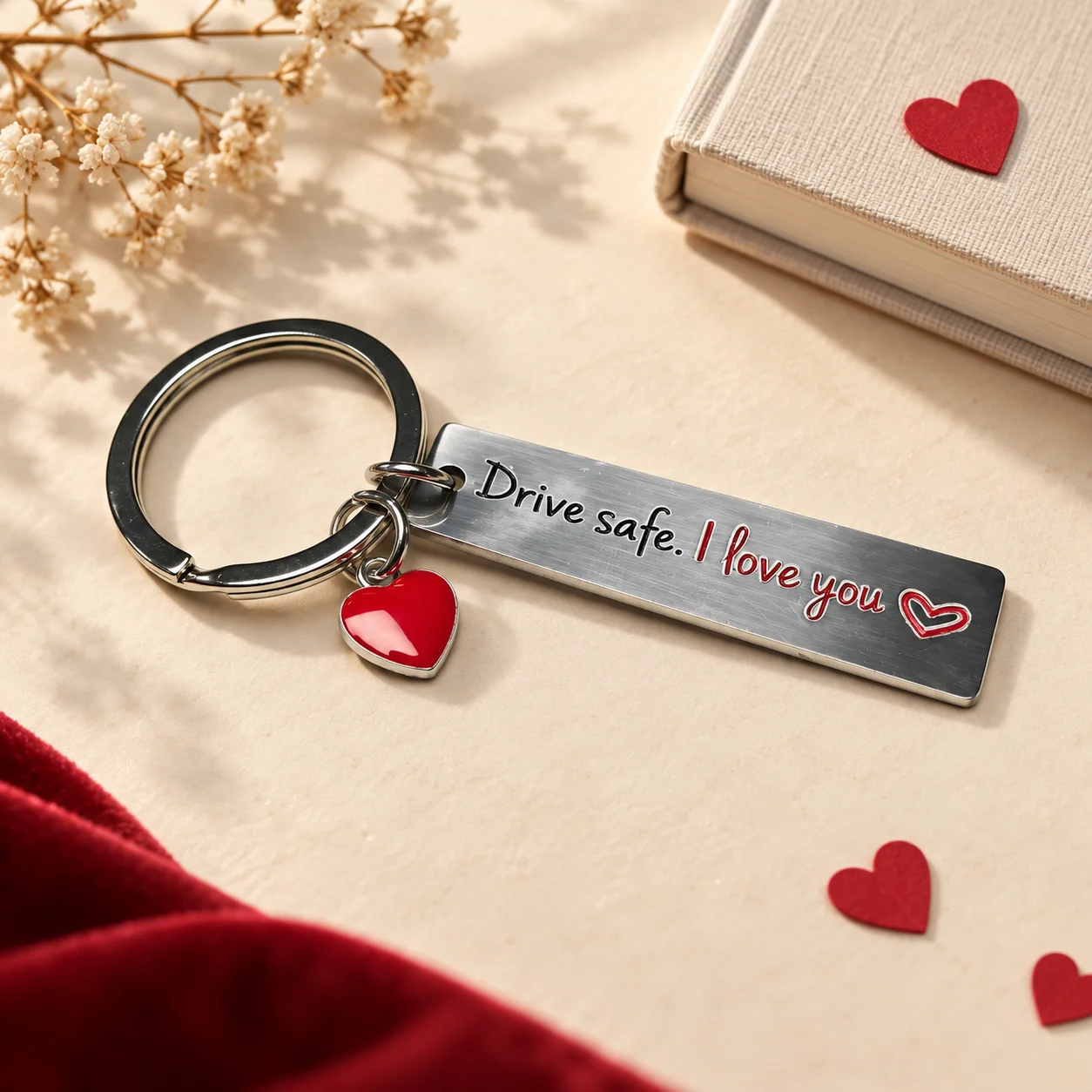 Romantic Love Keychain, Drive Safe I Love You Metal Tag Key Ring, Car Key & Handbag Charm Gift