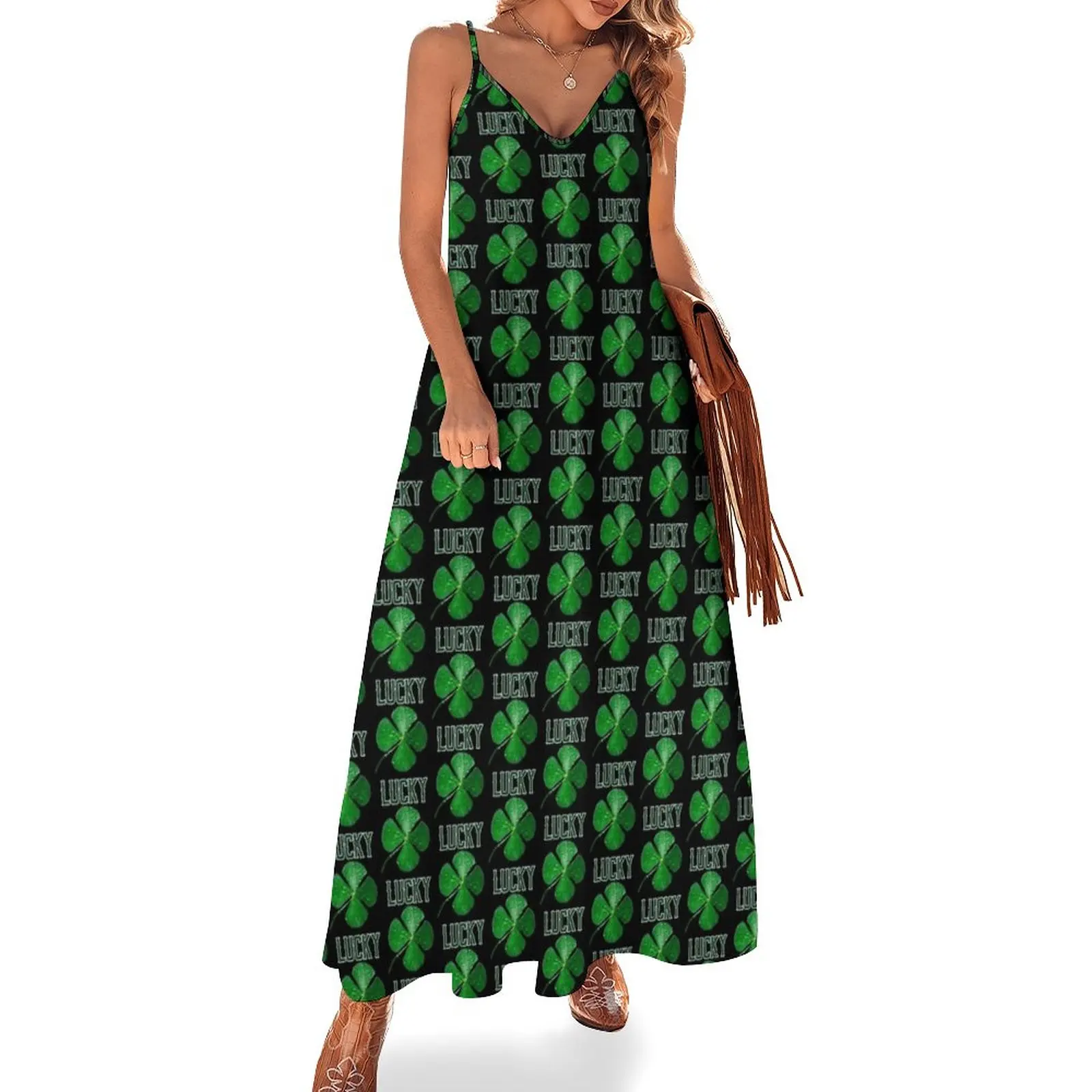 Lucky Four Leaf Clover Sleeveless Dress clothes womans clothing