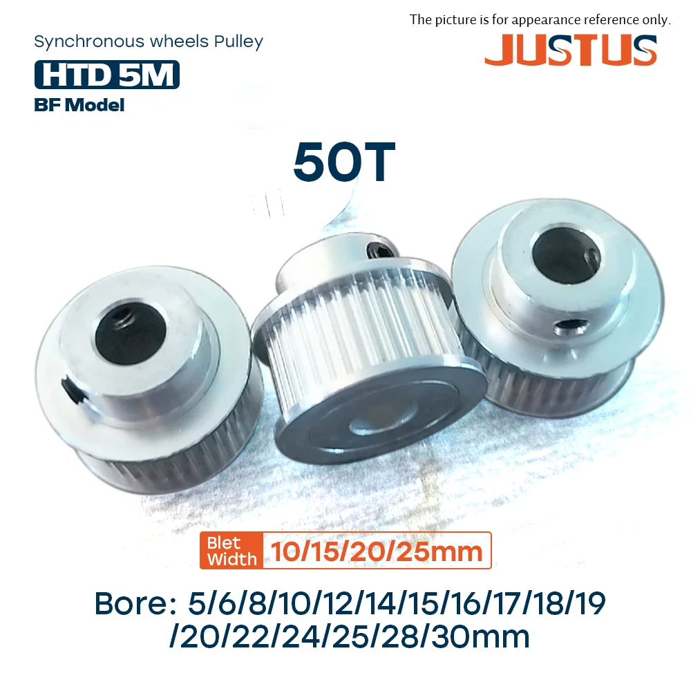 50T HTD5M BF Aluminum Timing Pulley Bore 5-30mm For 10-25mm Wide Belt Synchronous Wheel Linear Drive Fit 5GT Module