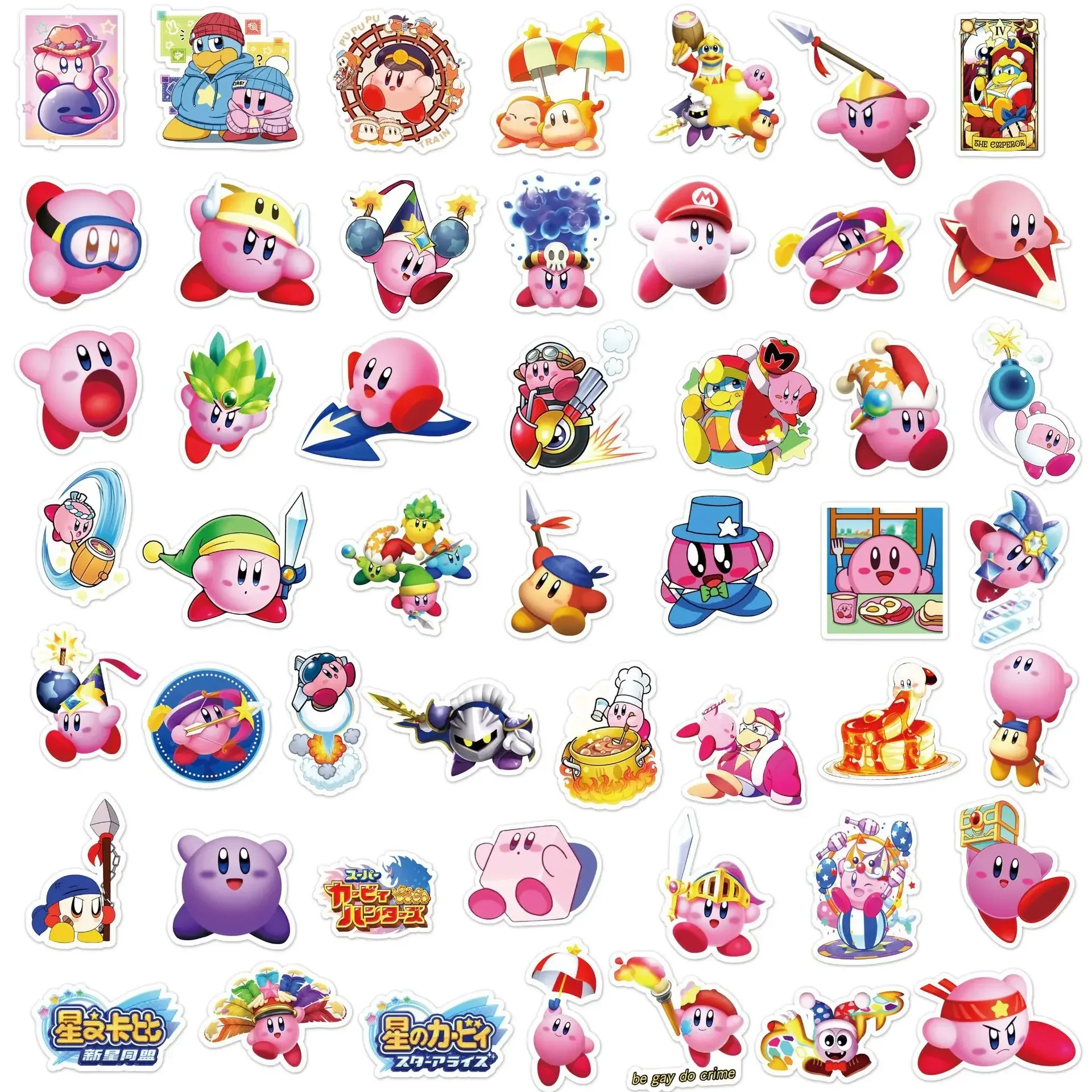 100Pcs Cartoon Cute Kirby Stickers Puffy Waterproof Phone Bike Motorcycle Wall Luggage Car Sticker for Kids Graffiti Toy