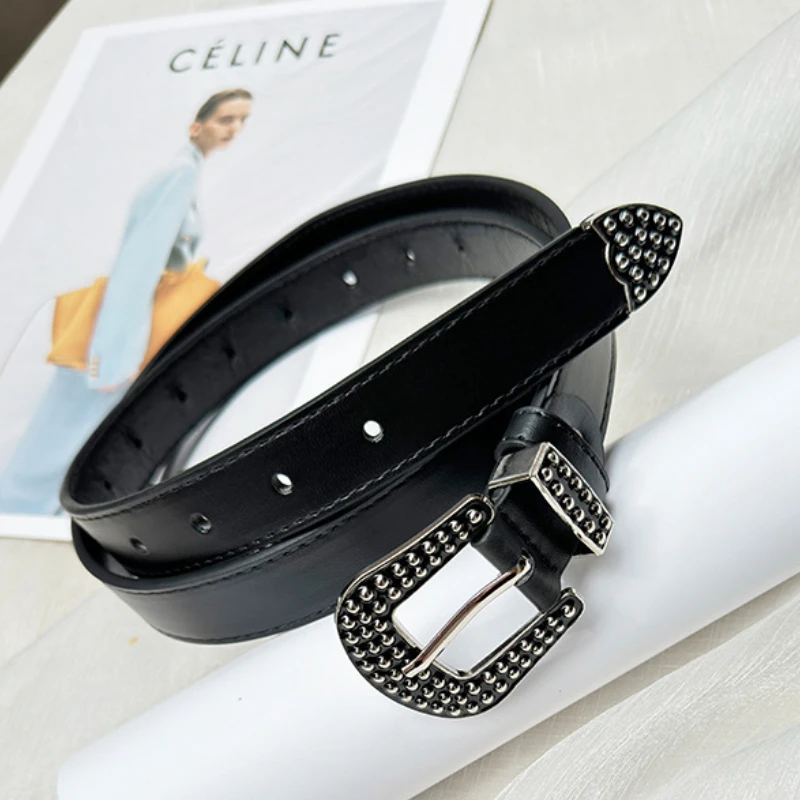 New Rhinestone Commuter Women's Belt Simple Versatile Ins Style Trouser Belt Korean Version Fashion Personality Belt