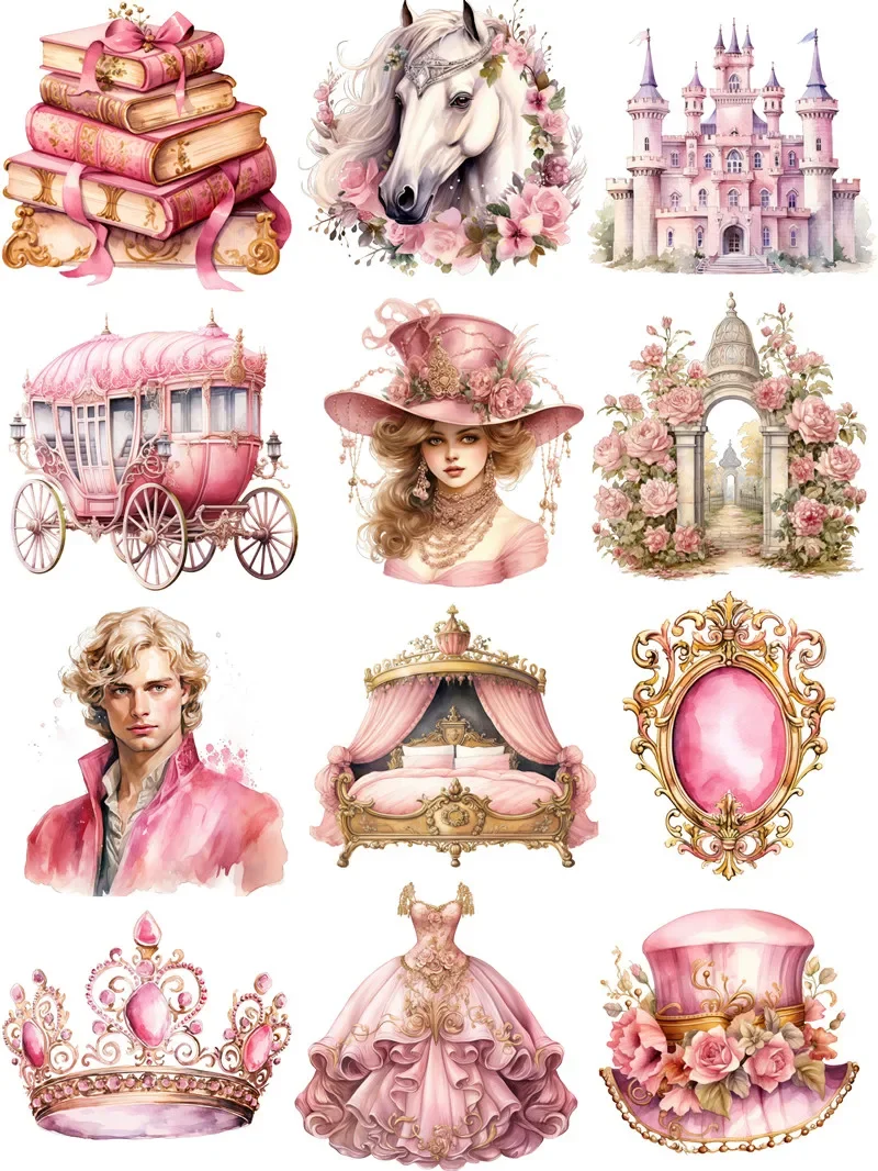 12Pcs/Pack Pink Victoria Sticker DIY Craft Scrapbooking Album Junk Journal Decorative Stickers