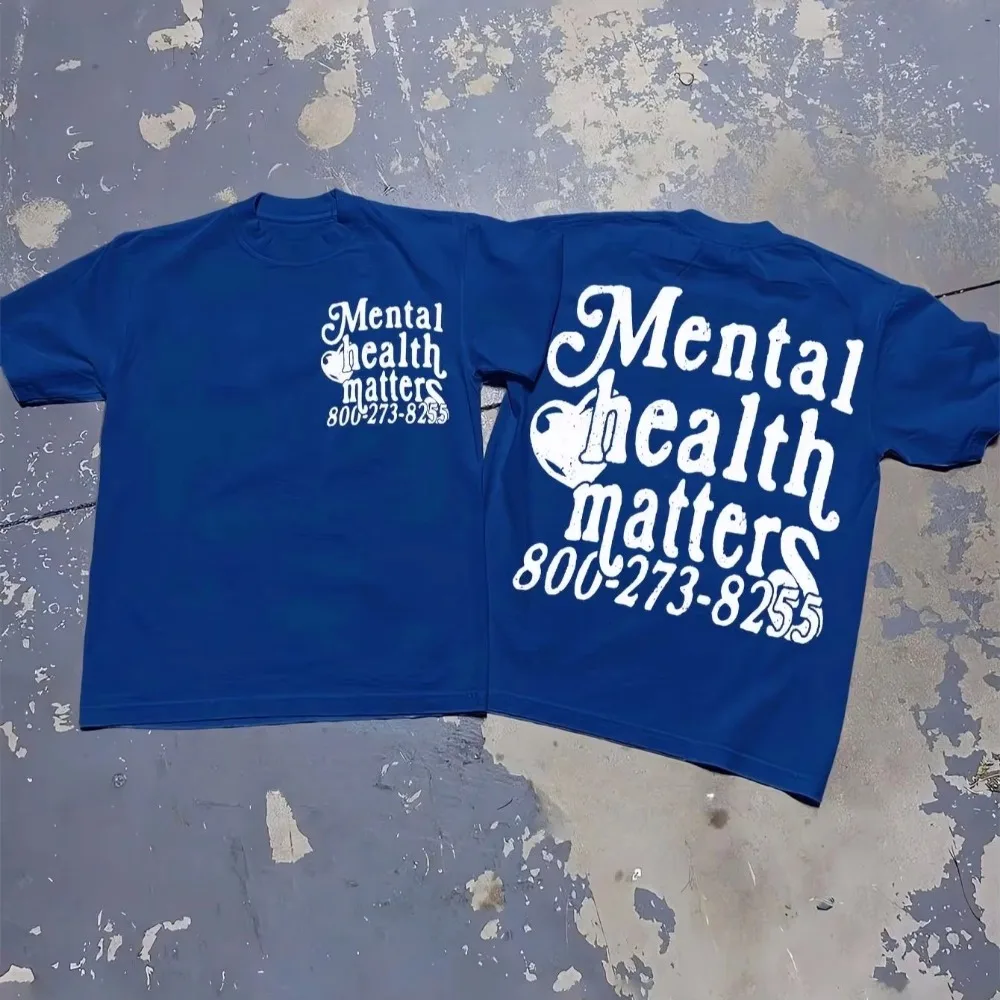 Men Women Vintage Streetwear T Shirt Mental Health Matters Graphic Print Trendy Summer Oversize O-neck Unisex Cotton Tee Tops