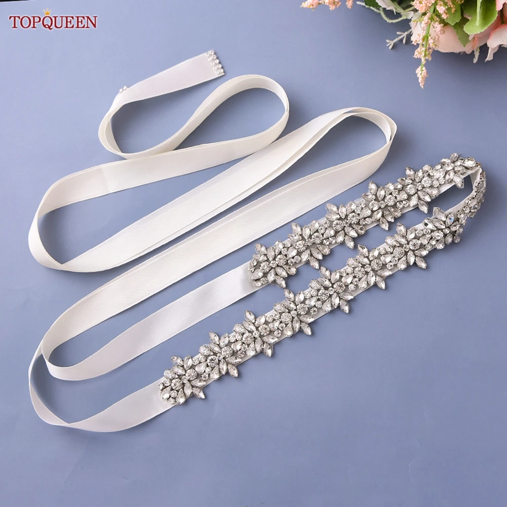 

TOPQUEEN S269 Luxury Rhinestone Belt Evening Party Gown Sash Bridal Wedding Accessories Silver Women Beaded Dress Applique