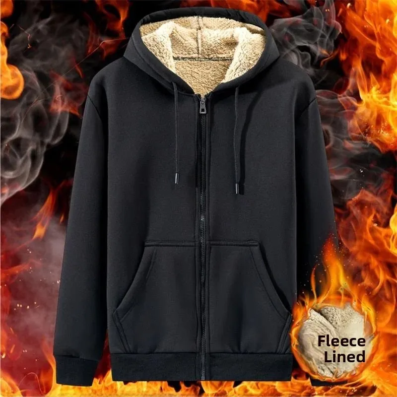 Affordable Thickened Large Size Sweatshirt Workwear for Men Casual Cleanfit Style Pure Color Hooded Jacket Youth Trend