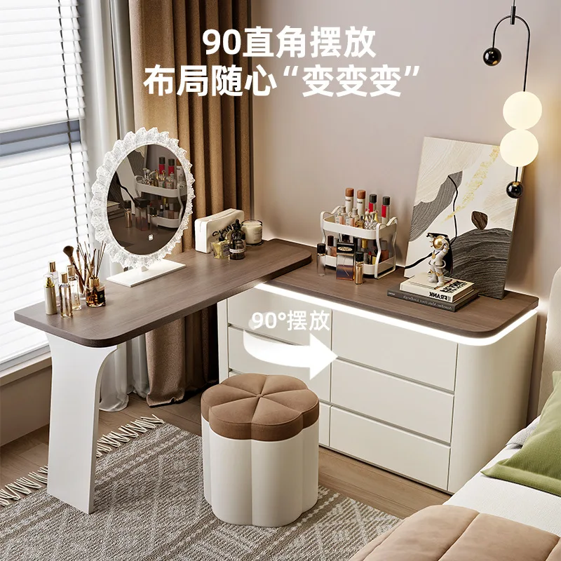 

Luxury Makeup Vanity Desk with 3-color Lights and 6 Solid Wood Drawers Organizer , Dressing Table Bedroom with Side Cabinet