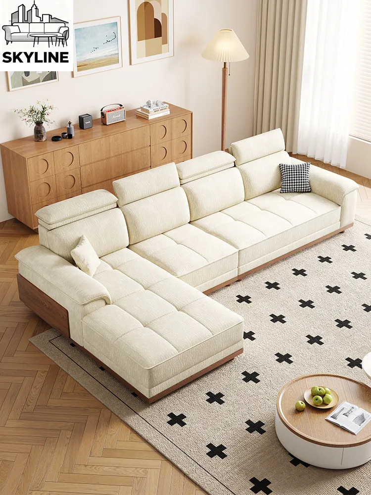 Medieval solid wood removable and washable fabric sofa straight row living room simple adjustable headrest chenille sofa
