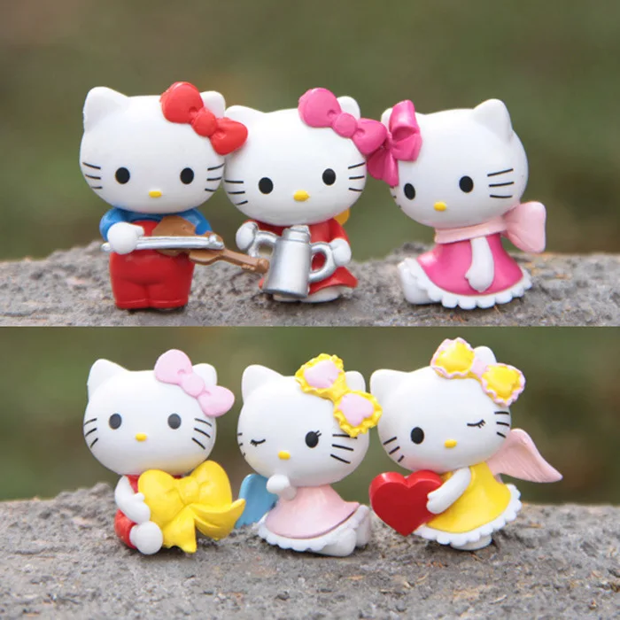 6pcs/set Anime Hello Kitty Cat Action Figures Toys