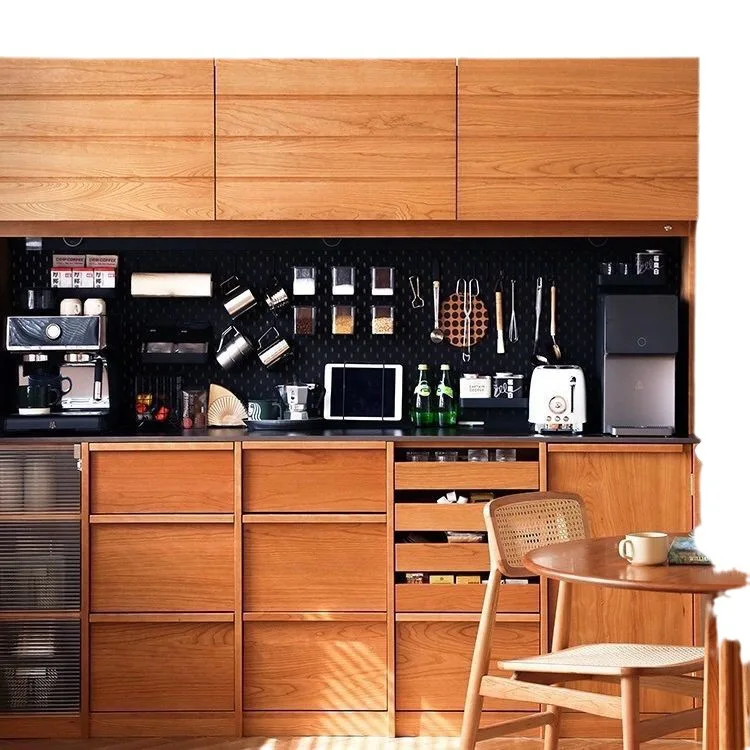 Nordic simple solid wood cherry wood side cabinet rock slab storage cabinet integrated high cabinet against