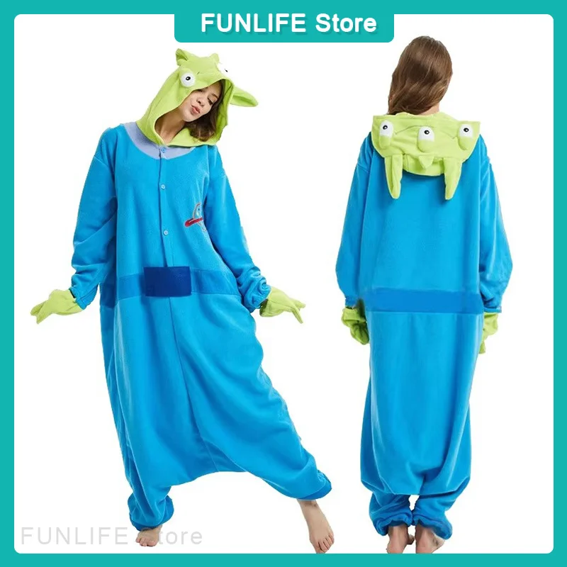 Toy Story Alien Jumpsuit Pajama 3 Eyes Alien Cartoon Onesie Polar Fleece Sleepwear Halloween Christmas Home Clothing