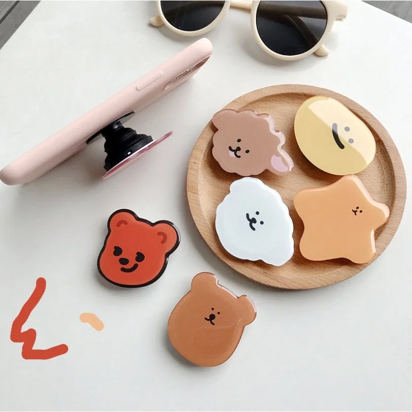 3D Cute Acrylic Cartoon Foldable Grip Stand Bear Phone Socket Bracket for iPhone Samsung New