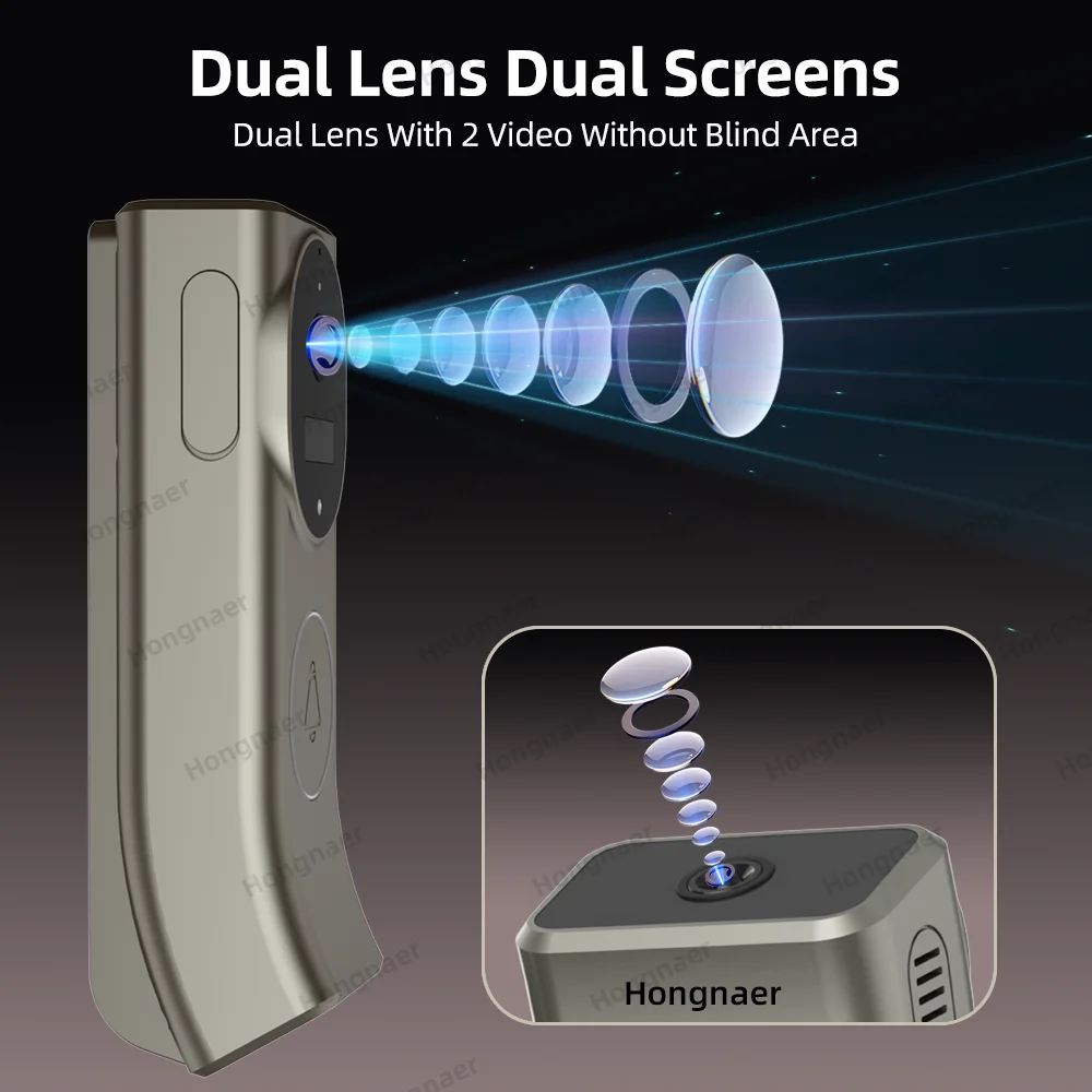 Hongnaer 4MP 2K 2 เลนส์ iCam365 2 Way Intercom Apartment Home Security WiFi แหวนสมาร์ทประตู Bell ไร้สาย WiFi Video Doorbell