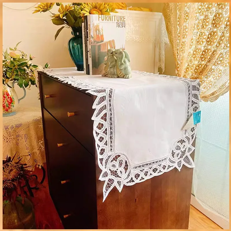 Luxury Cotton lace flower embroidery Table flag Runner cloth cover tablecloth Christmas Wedding Table decoration and accessories