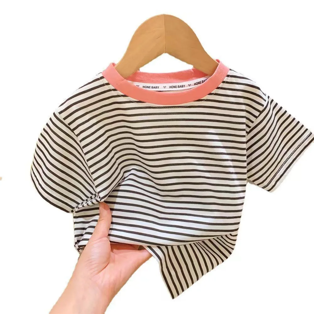 Children\'s Short-Sleeved Boys Girls 2023 Summer New Striped T-Shirt Baby Thin Section Half-Sleeved Bottoming Shirt Casual Wear