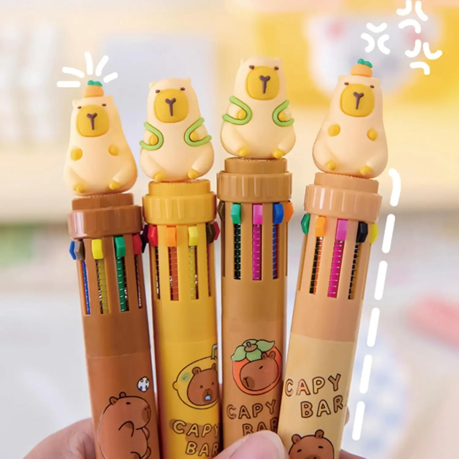 12 Pcs Wholesale 10 Colors Ballpoint Pens with Capybara Cartoon Animal for Office School Supplies