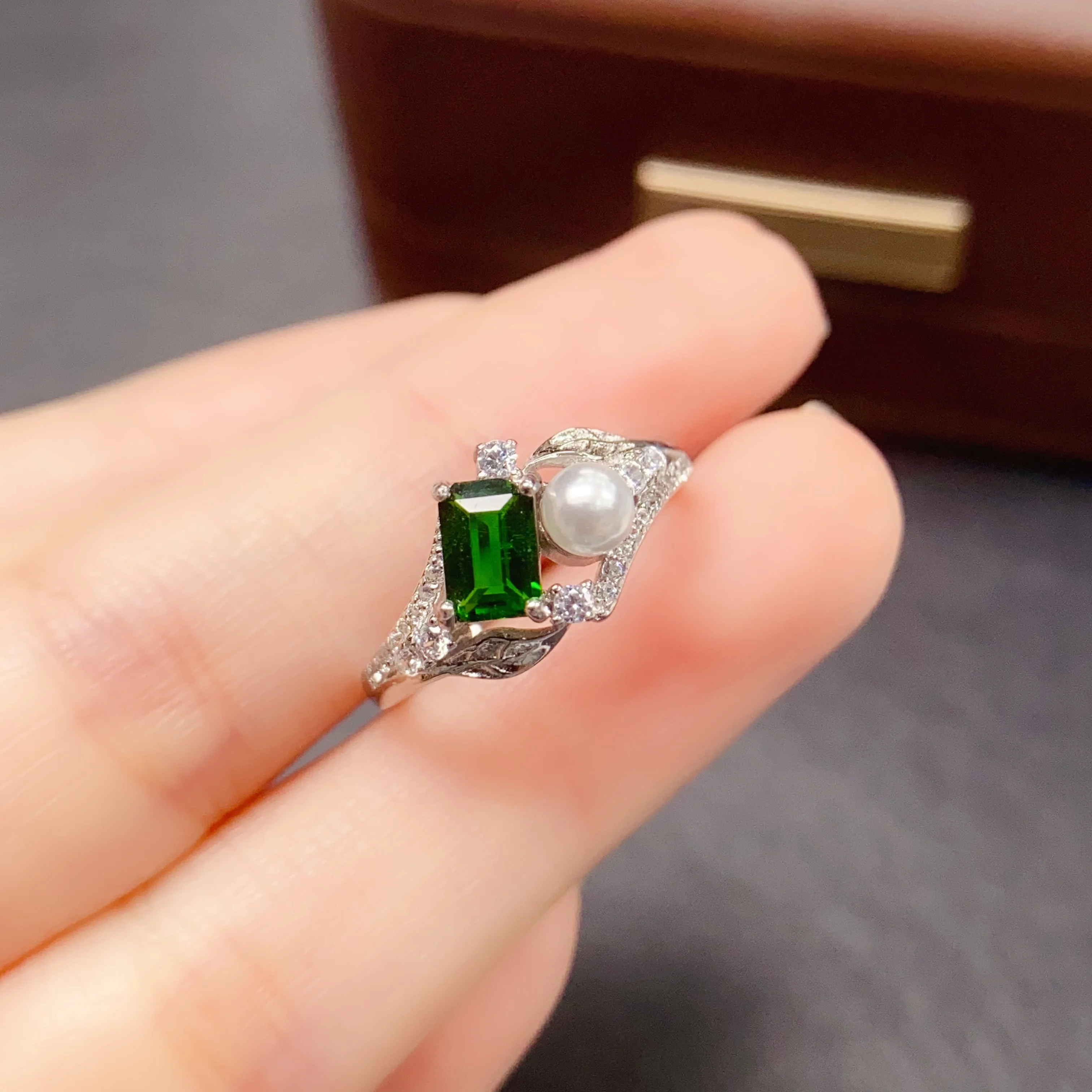 

4*6mm Natural Diopside Ring S925 Sterling Silver Certificate Fine Fashion Design Charm Weddings Jewelry for Women FS