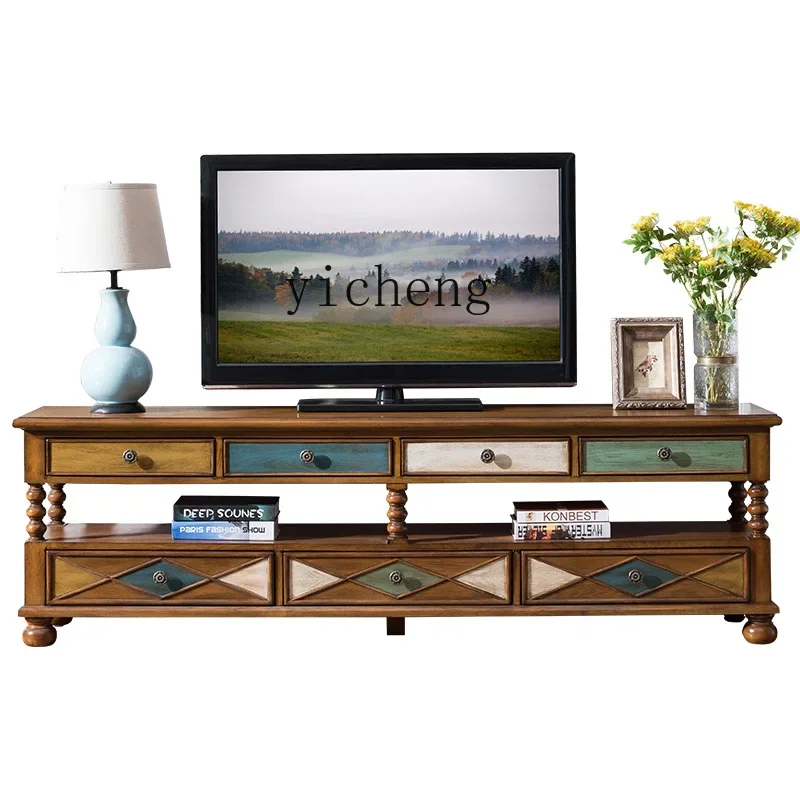 

ZC solid wood TV cabinet coffee table retro living room bedroom TV coffee table combination storage cabinet