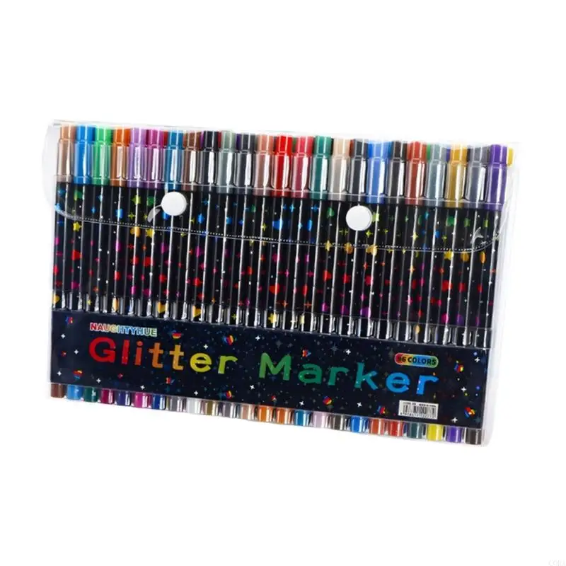CORA Glitter Marker Set with Double Ended Brush Tip for Drawing, Coloring and Craft Decorating, Plastic Markers for Card Making