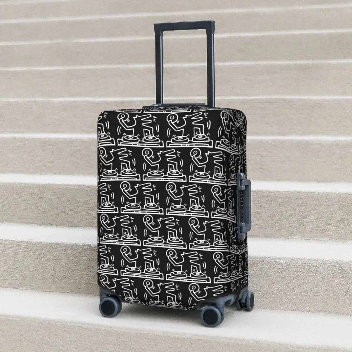 

Dj Dog Kieth Animal Haring White Suitcase Cover Protection Elastic Trip Luggage Protector Covers for 18-32 Inch