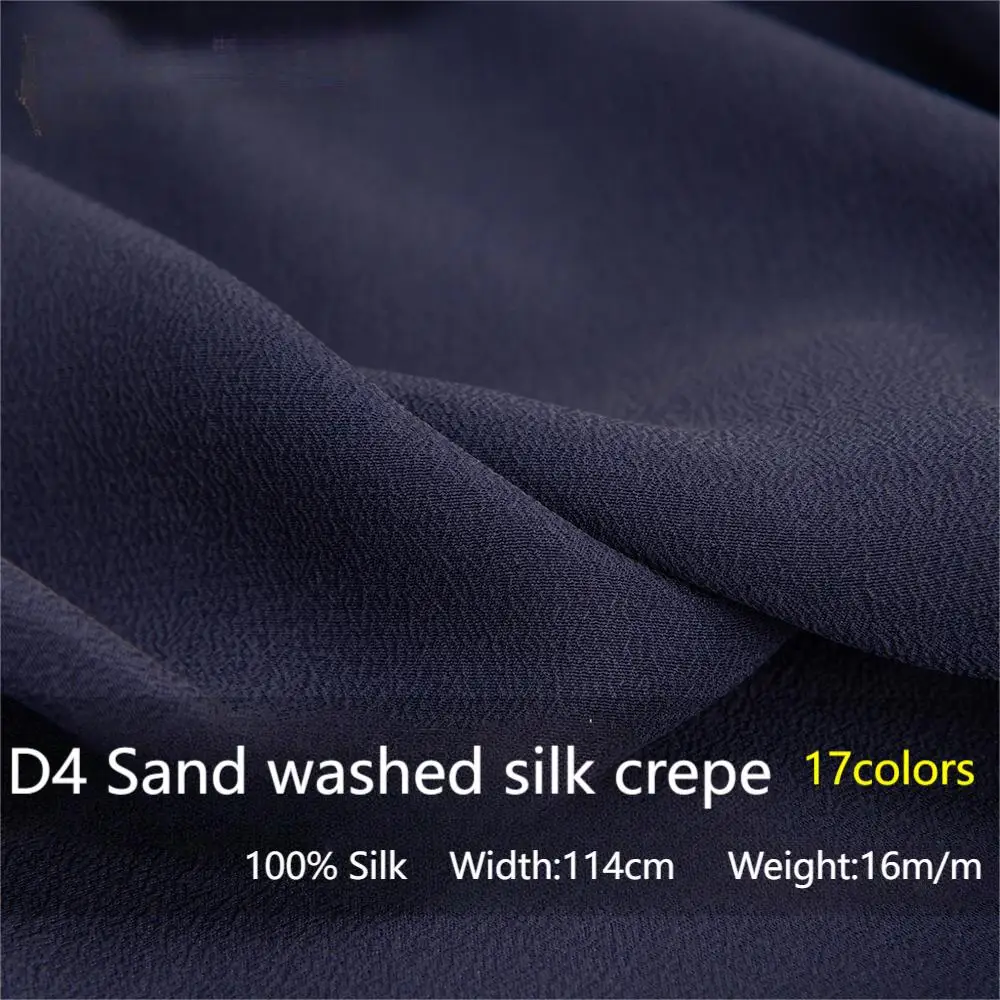 Navy 16mm m/m sand washed crepe de chine 100% mulberry silk spring and summer women's fashion fabric for shirt dress sewing 1m