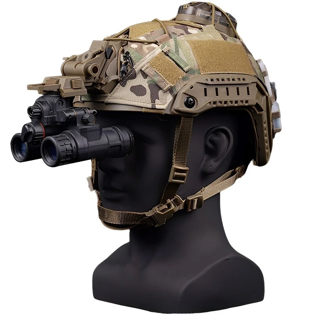 Tactical Airsoft Helmet Set, FAST Helmet, Helmet Cover, NVG Model, L4G24 Mount, Ladybug Flash Lamp Light, 2x Signal Light