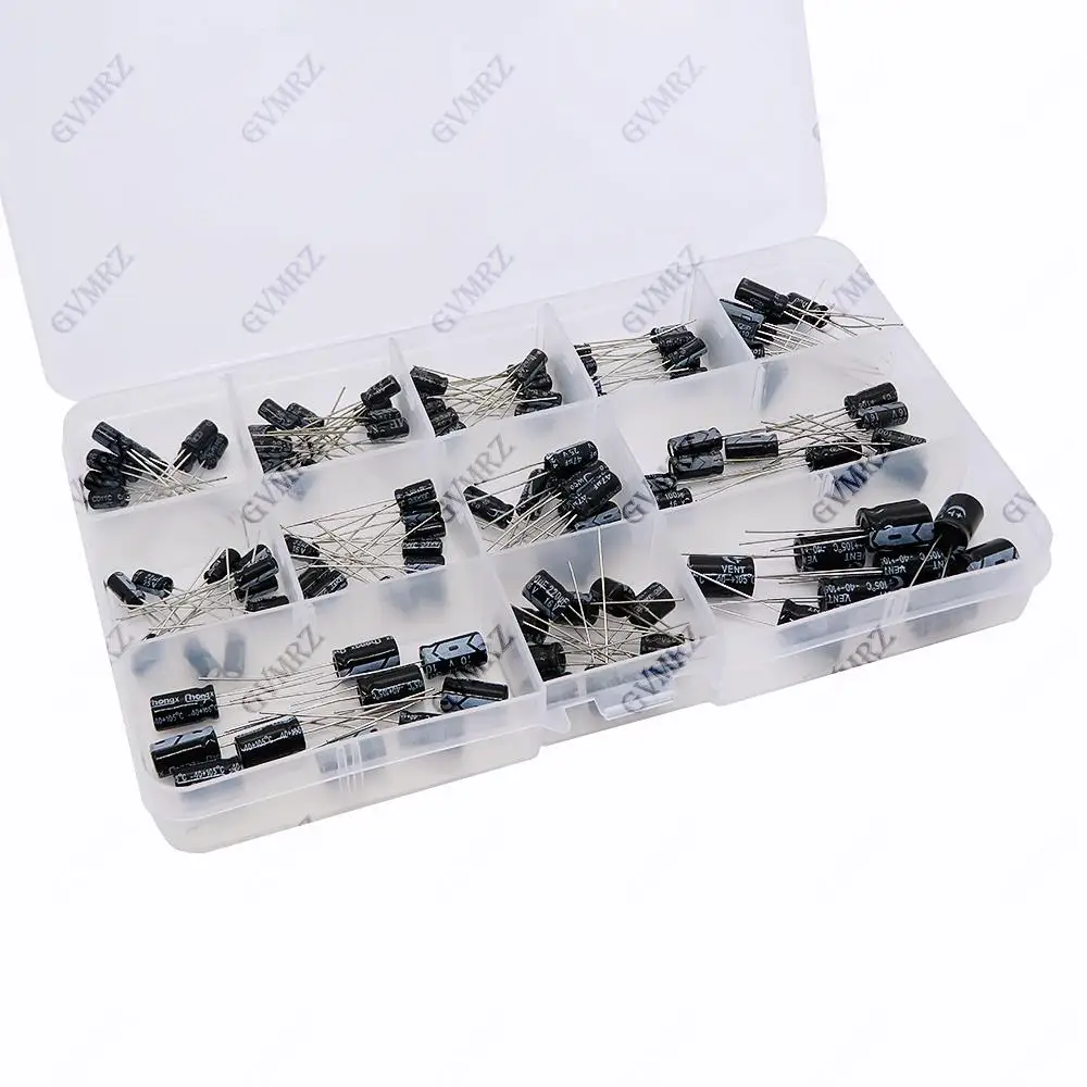 120PCS/lot  1uF-470uF 12values Aluminum Electrolytic Capacitor Assortment Kit 16V-50V electrolytic capacitors assortment box set