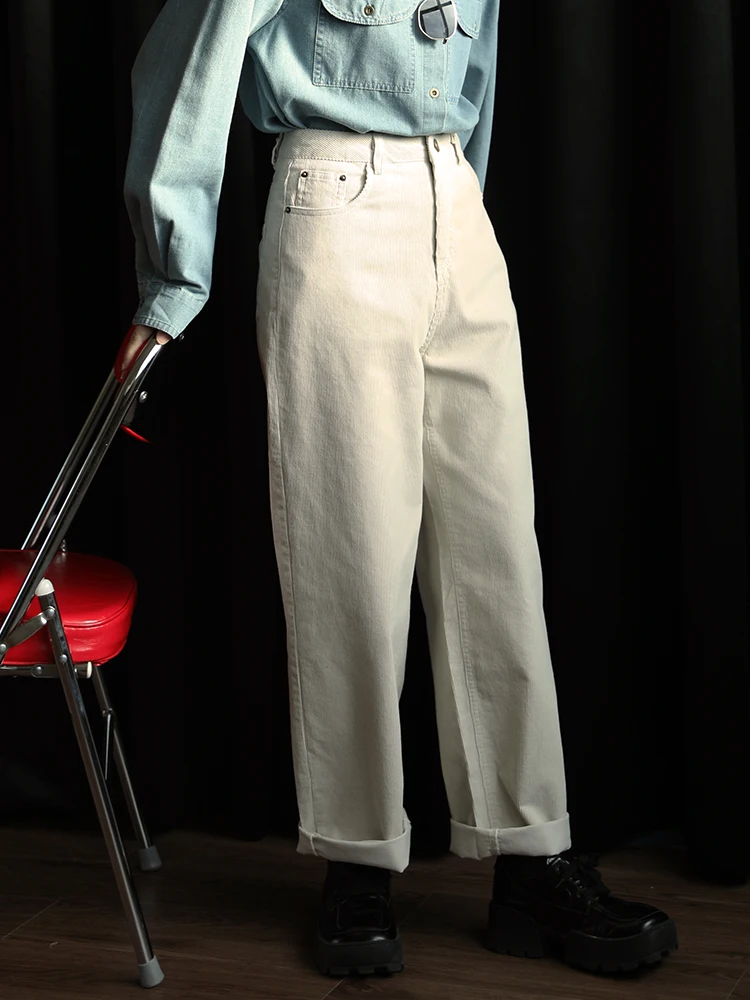 

Широкие брюки прямого кроя с высокой талией, повседневные брюки женские осенне-зимние вельветовые длинные брюки цвета бежевого цвета