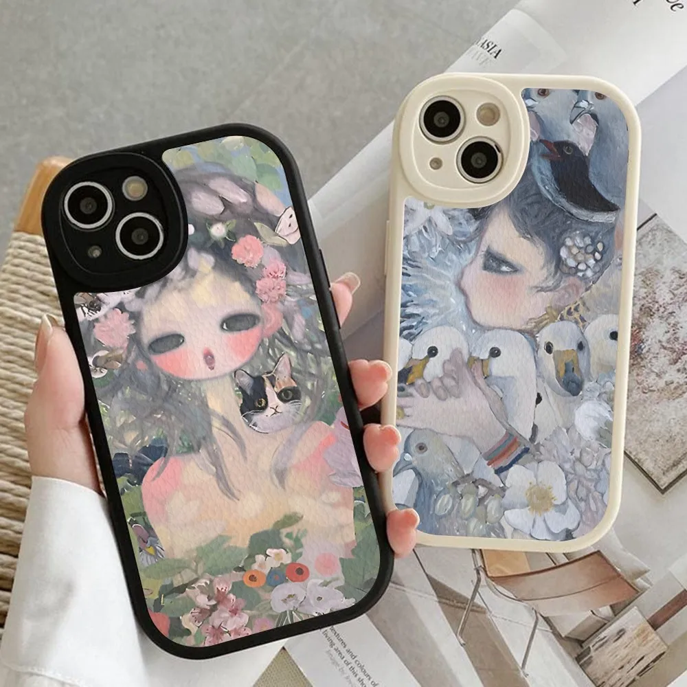 Amine Aya Takano Phone Case Hard Leather For iPhone 16 15 14 13 12 Mini 11 14 Pro Max Xs X Xr 7 8 Plus Fundas