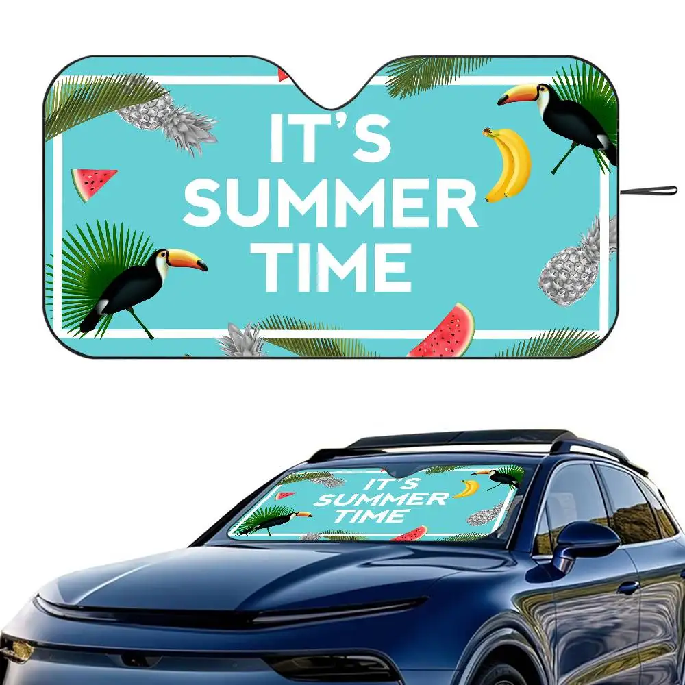 

It's Summer Time Car SunShade Windshield Foldable Three-layer Insulation Sunshade By Suction Cup Blocks UV Rays Sun