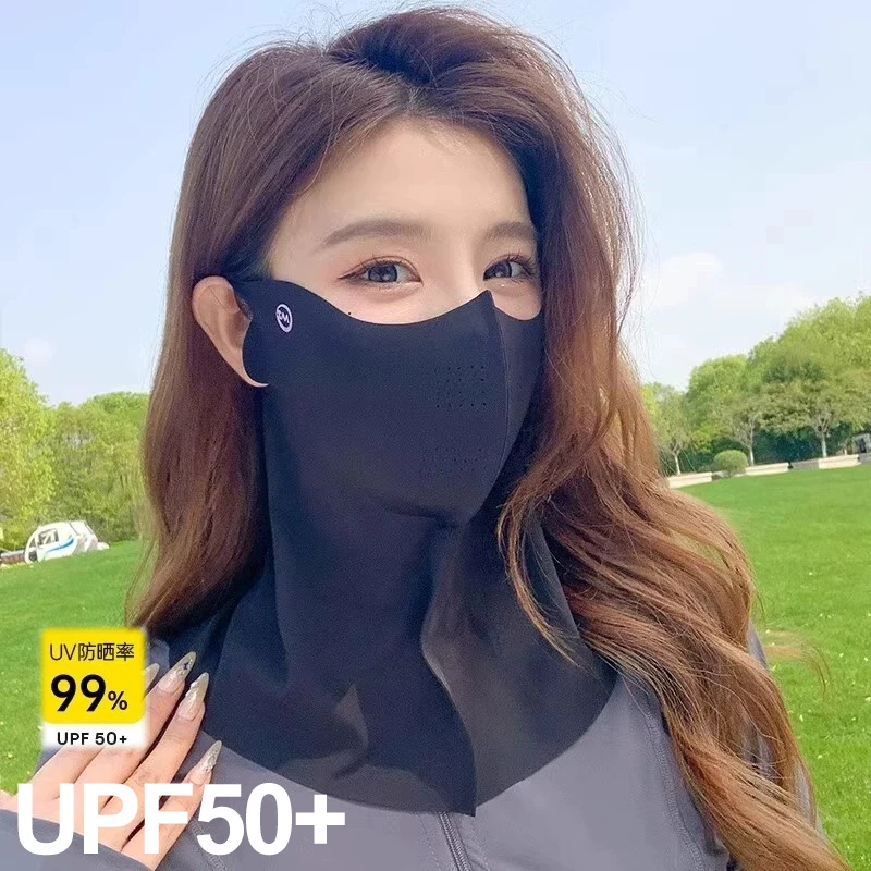 Máscaras de seda gelo 3d de verão, anti-uv, secagem rápida, cobertura facial, protetor solar, respirável, unissex, simples, proteção de pescoço, cachecol de orelha pendurado
