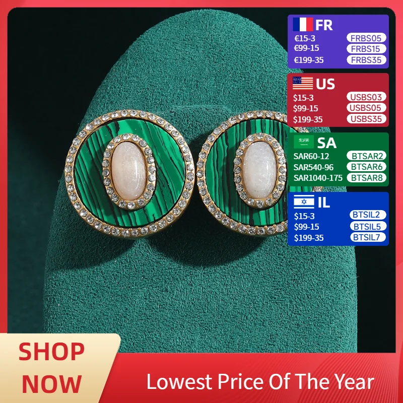 

Vintage Jewelry Malachite Green Earrings For Woman Summer Studs Pink Luxury Brands Designer Antique Quality Accessories