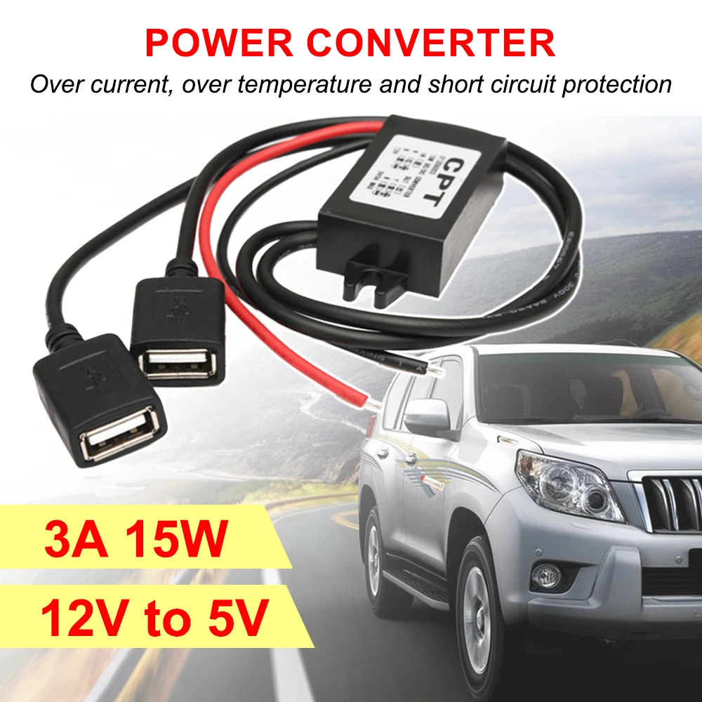 Car Converter Step Down Power Supply Module Dual Female USB Output Adapter 12V to 5V for Car Charging Devices 3A 15W