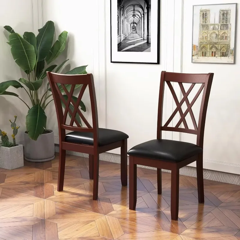 

Wood Dining Chairs Set of 2, Faux Leather Upholstered Kitchen Chairs with Rubber Wood Legs, Padded Seat, Max Load 355 Lbs