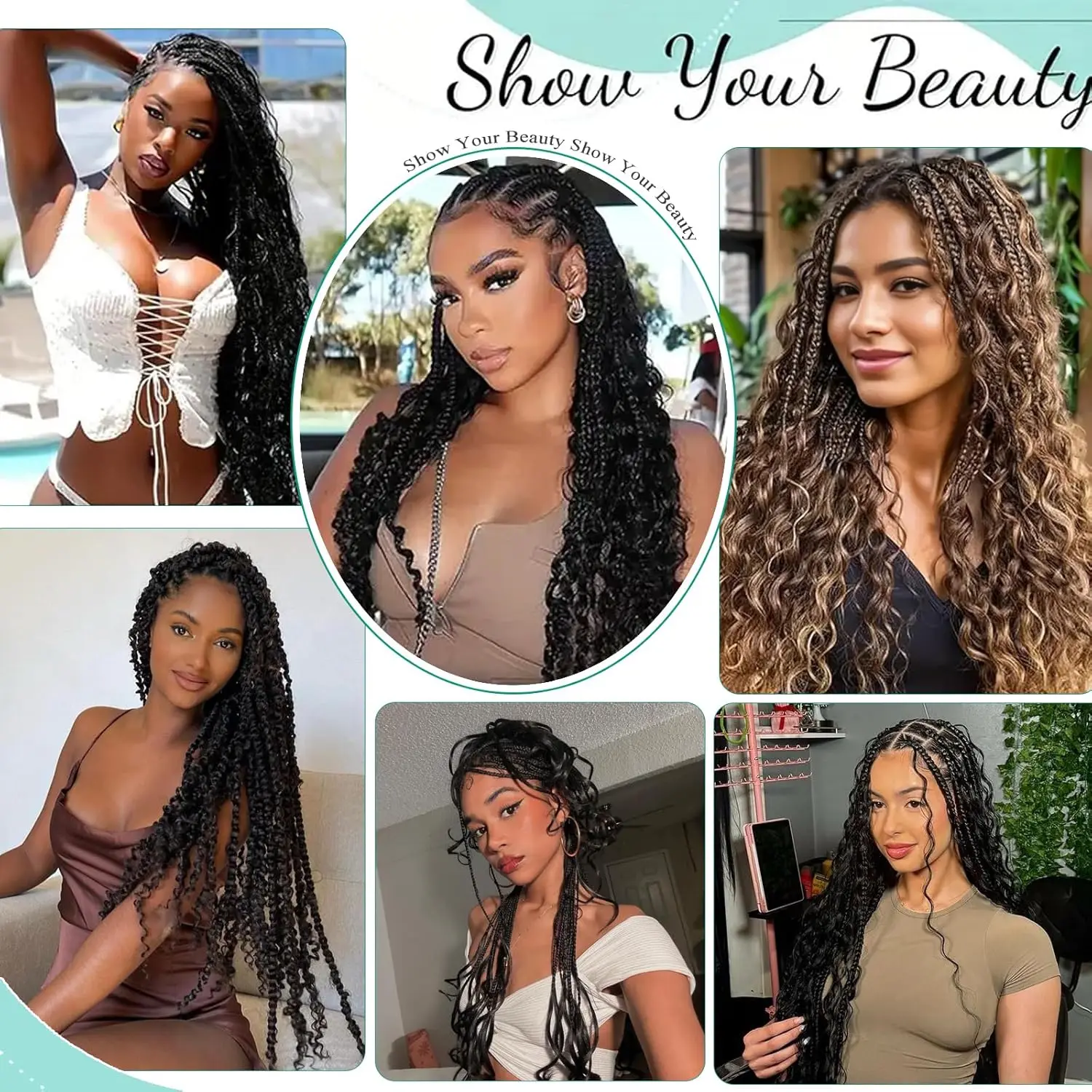 الاصطناعية 18 بوصة 2 قطعة طويلة مجعد تجديل الشعر المحيط موجة الكروشيه الشعر للنساء السود موجة عميقة تجديل الشعر لضفائر بوهو #6