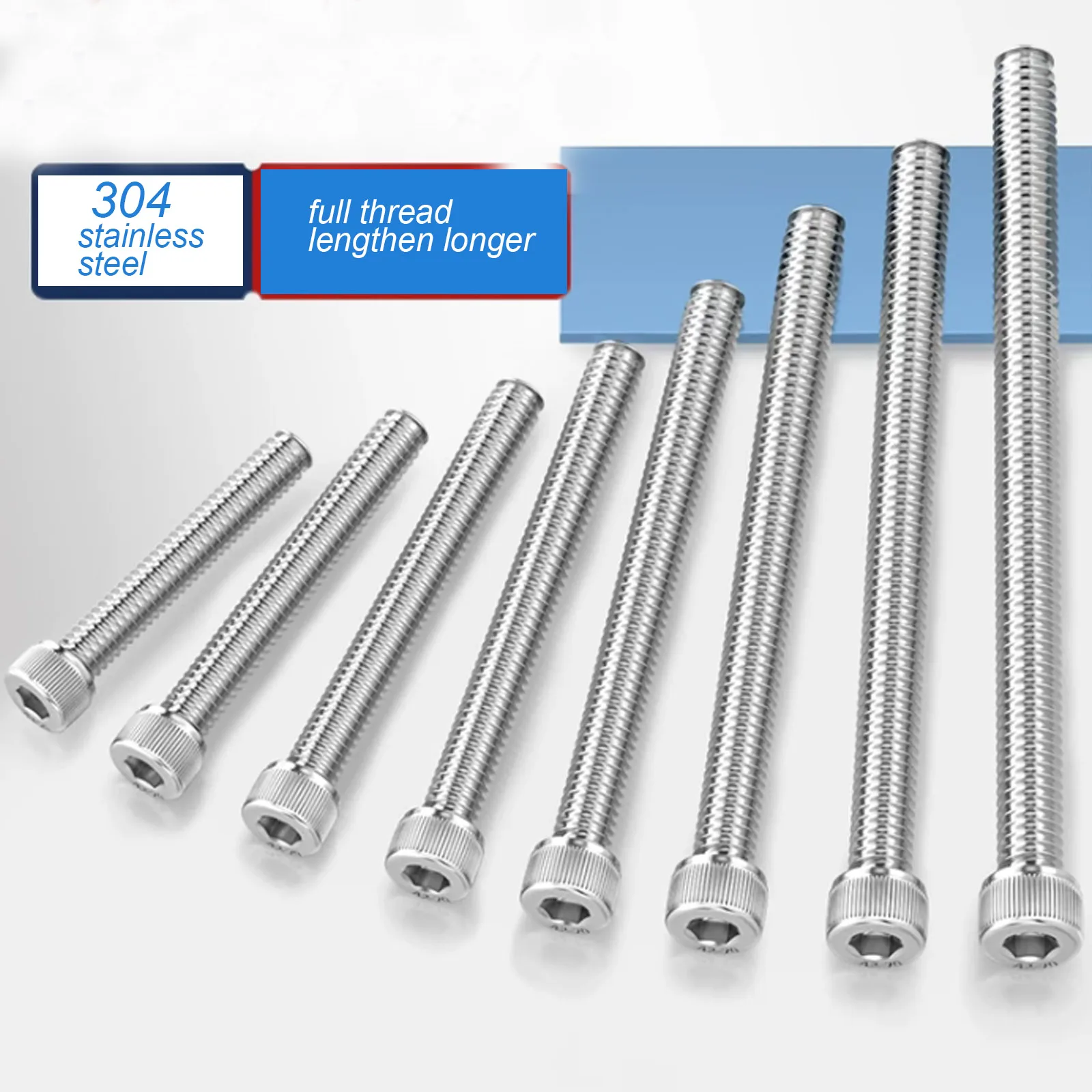 1/10pcs DIN912 M2 M2.5 M3 M4 M5 M6 M8 M10 304 Stainless Steel Lengthen Full Thread Hexagon Hex Socket Cap Head Screw Allen Bolt