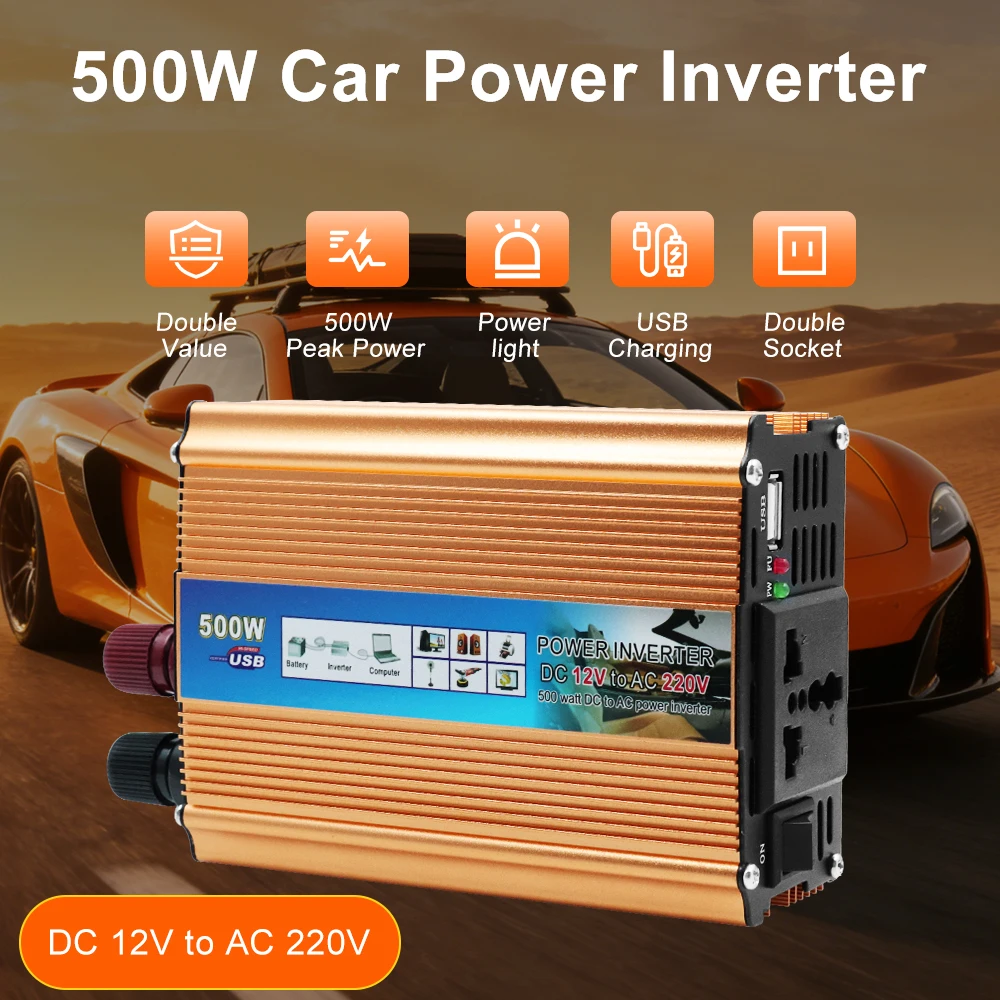 

Автомобильный инвертор мощности 500 Вт, преобразователь напряжения, портативный многофункциональный для внедорожника, автофургона, грузовика, прицепа, автоаксессуары