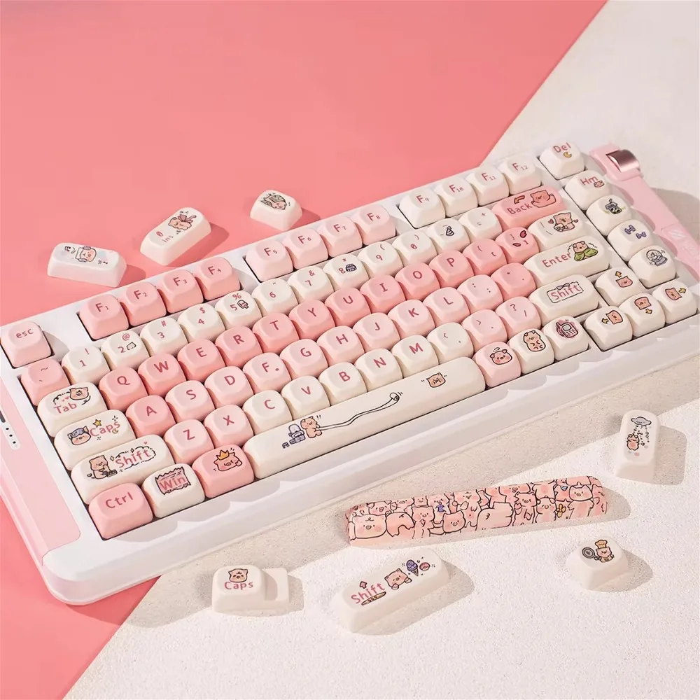 

MOA small pink pig mechanical keyboard keycaps rounded 130 keys girls PBT adapted game mechanical keyboards