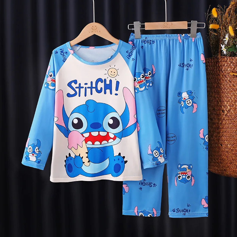 

Spring Autumn Disney Stitch Kids Pajamas Cute Anime Cartoon Angel Kawaii Home Two Piece Set Soft Pajama Pants Boys Girls Gifts