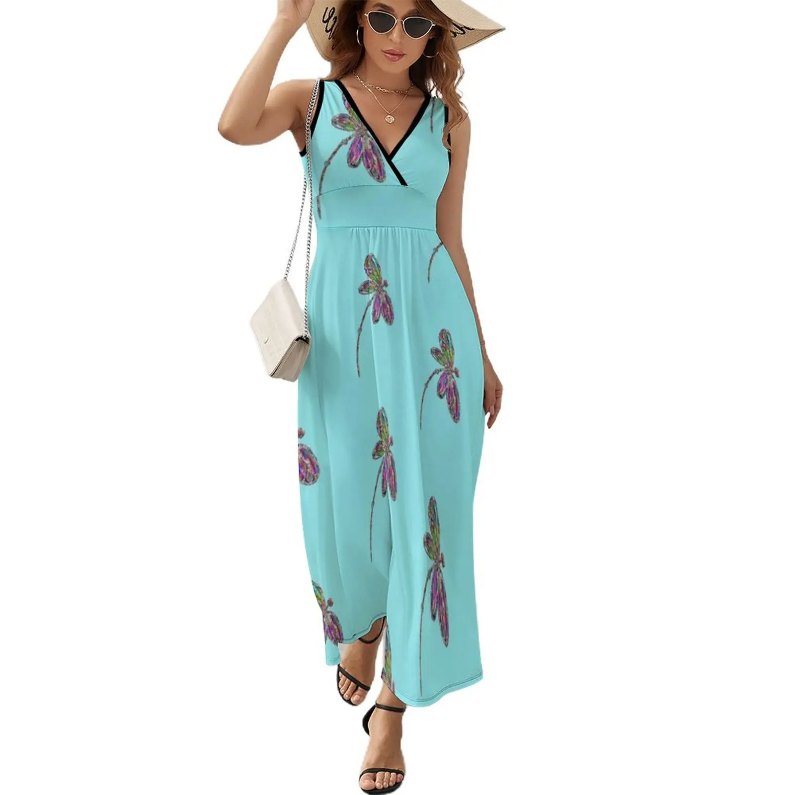 

Neon Dragonfly - Turquoise Sleeveless Dress cocktail dresses Woman's evening dress long dress women summer Female clothing