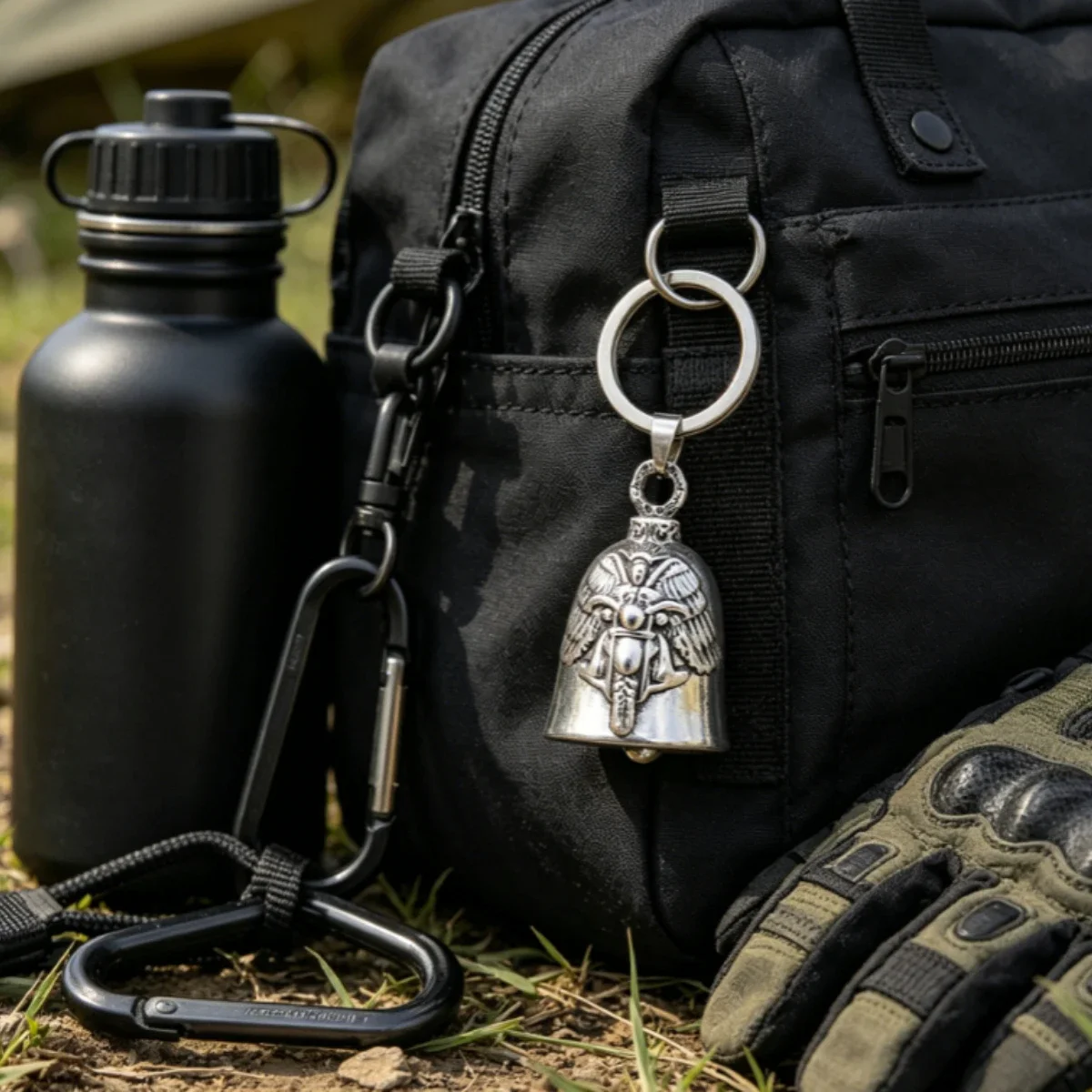 Wing Bell Motorcycle Guardian Bag Key Clip Vintage Pendant Gothic Biker Protective Car Key Decor