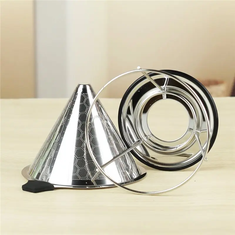 AC76-Double-Layer Stainless Steel Filter, Coffee Funnel Type Drip Filter With Mounting Bracket For Hand Grinders